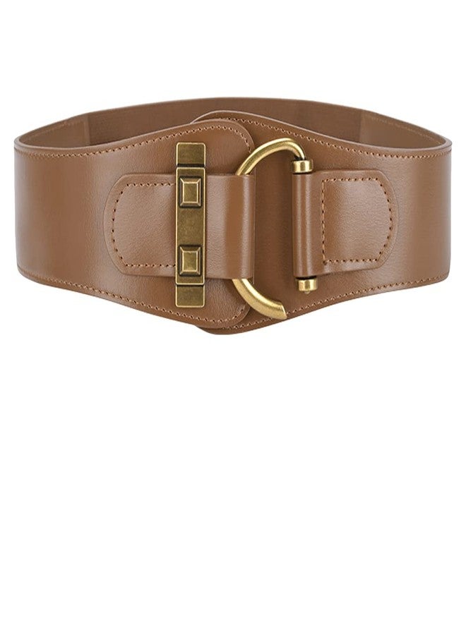 ANNULOYA Women Genuine Leather Elastic Belts for Dress, Vintage Wide Stretchy Corset Cinch Belt Elegant Waistband - Image 1